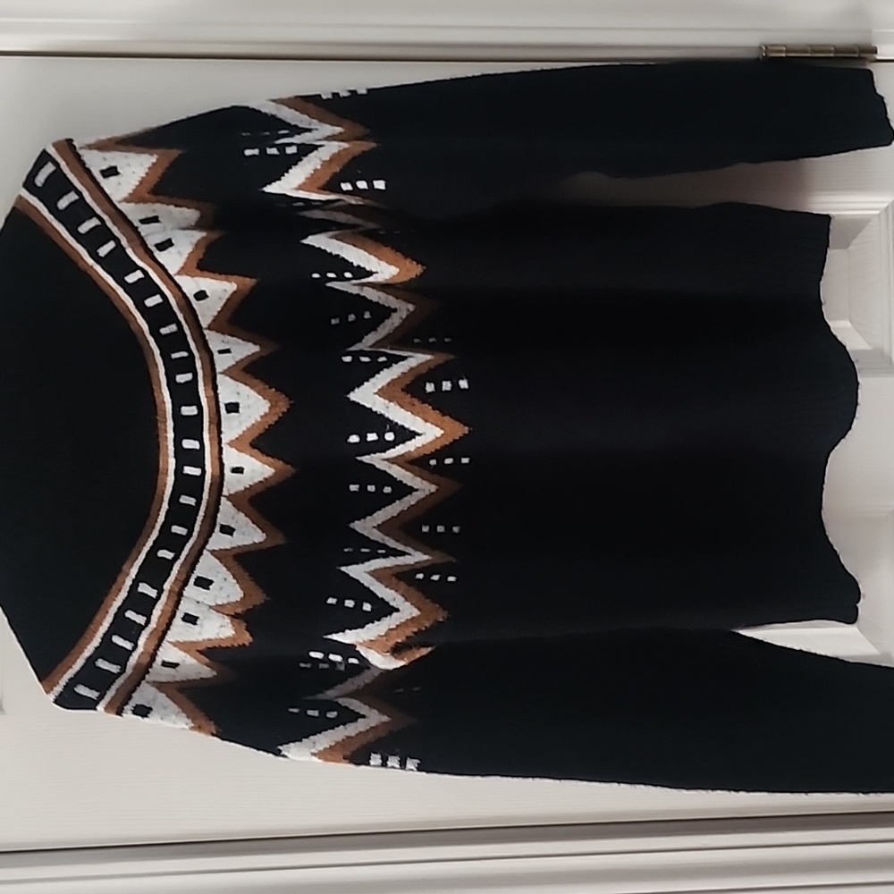 Thread & Supply Black, White, and Brown Patterned Sweater